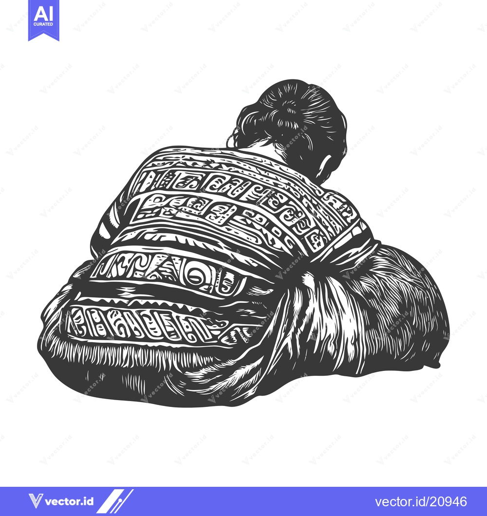 Premium Vector of A Woman Sitting With Her Back to the Viewer, Wearing a Patterned Garme