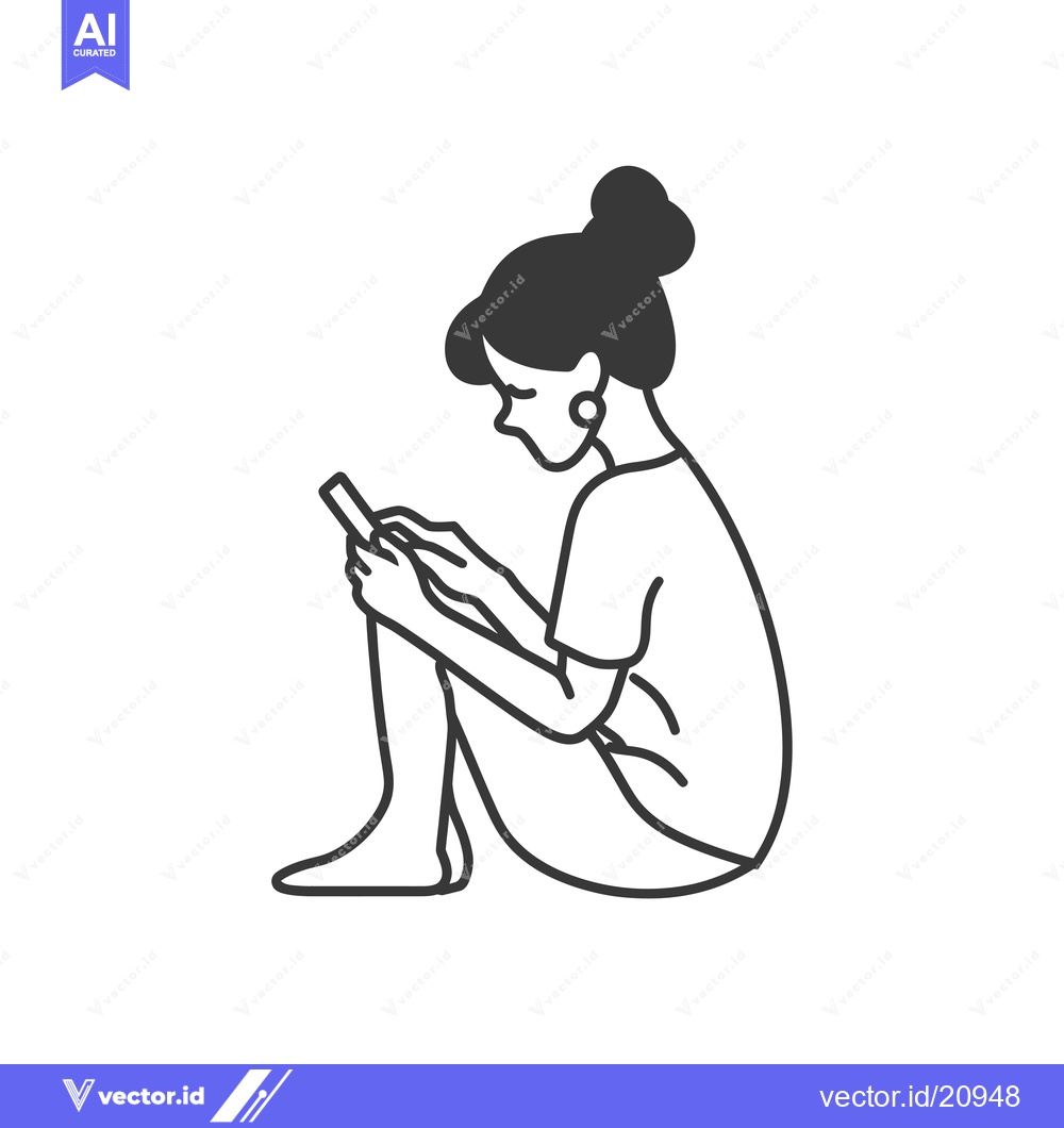 Premium Vector of A Woman Sitting With Her Legs Crossed, Looking Down at Her Smartphone