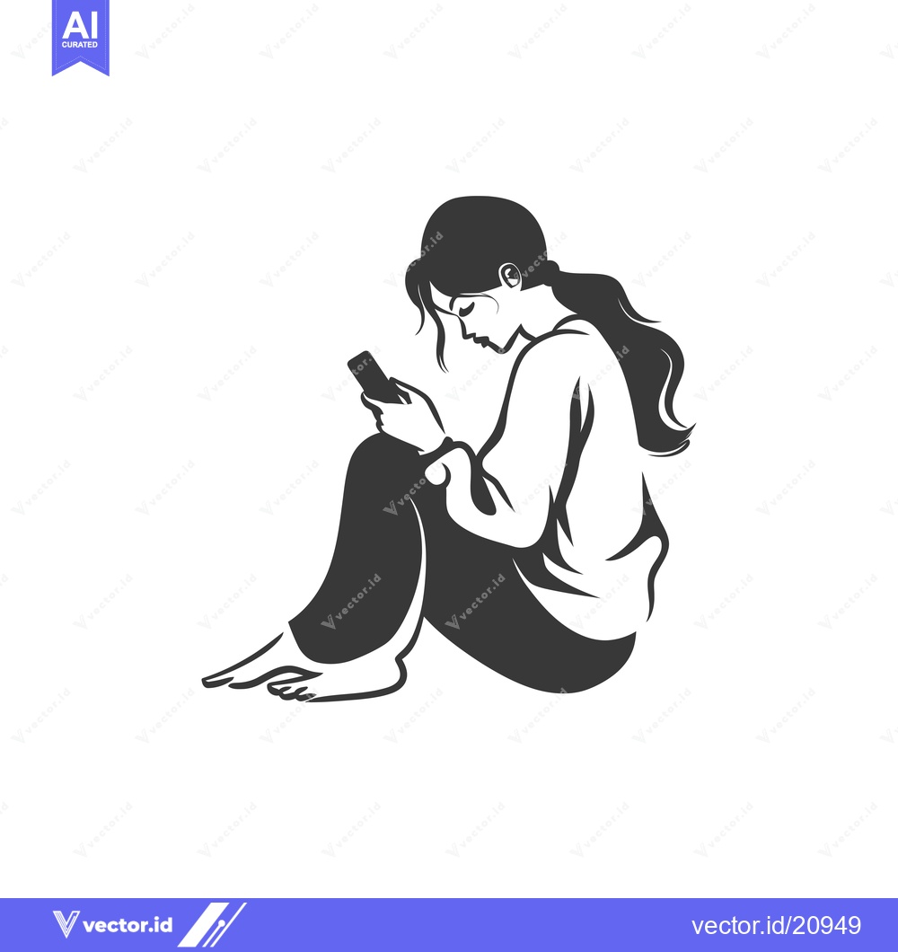 Premium Vector dari A Woman Sitting with Her Legs Crossed While Looking at Her Phone