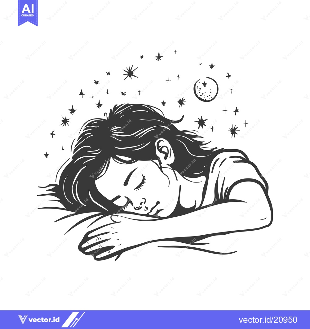 Premium Vector dari A Woman Sleeping Soundly Under a Starry Night Sky