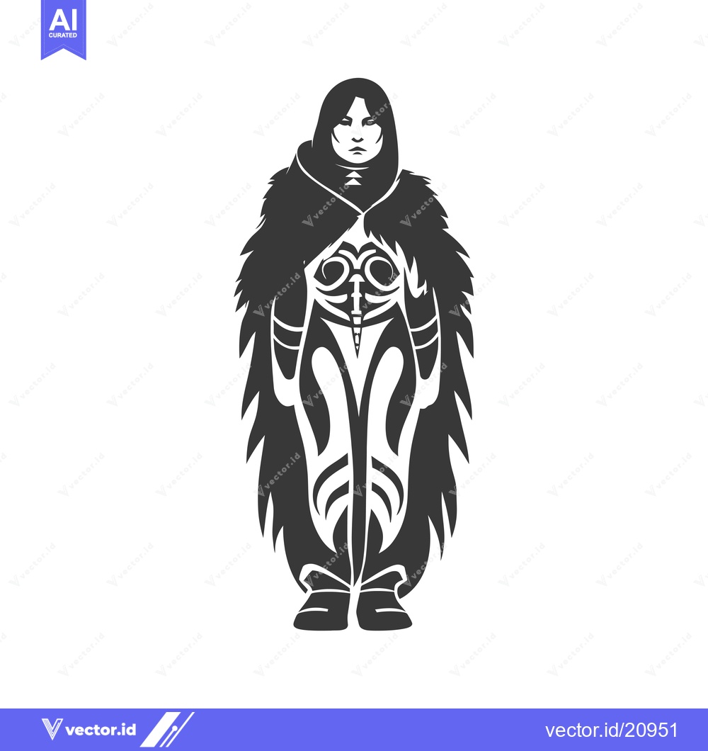 Premium Vector of A woman standing in a fur-lined cloak, looking ahead