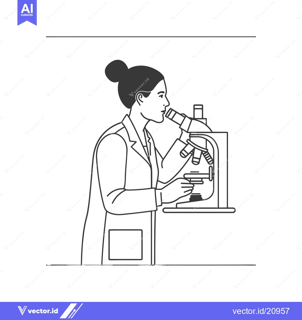 Premium Vector dari A Woman Using a Microscope in a Lab Setting