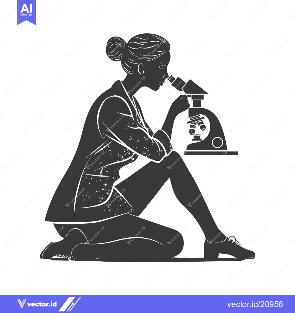 Premium Vector dari A Woman Using A Microscope While Kneeling