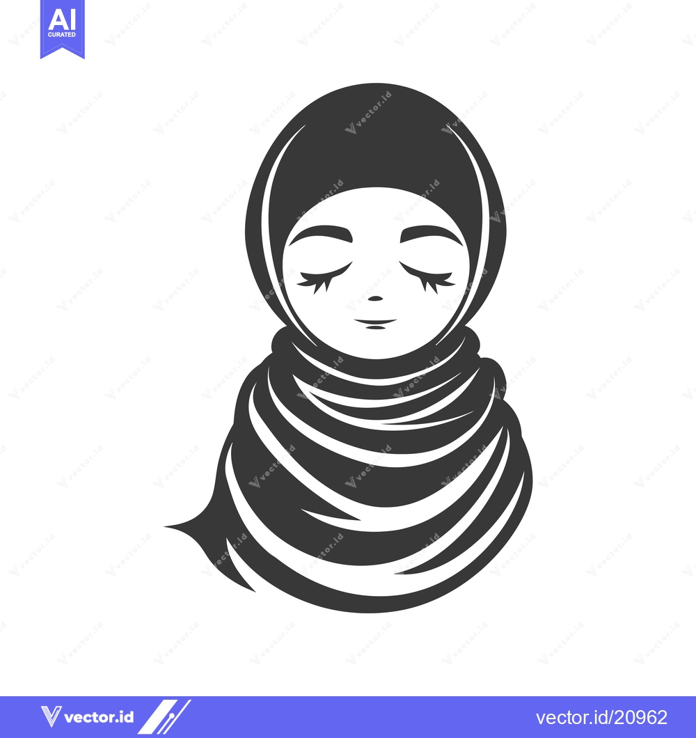 Premium Vector of A Woman Wearing a Hijab with Closed Eyes