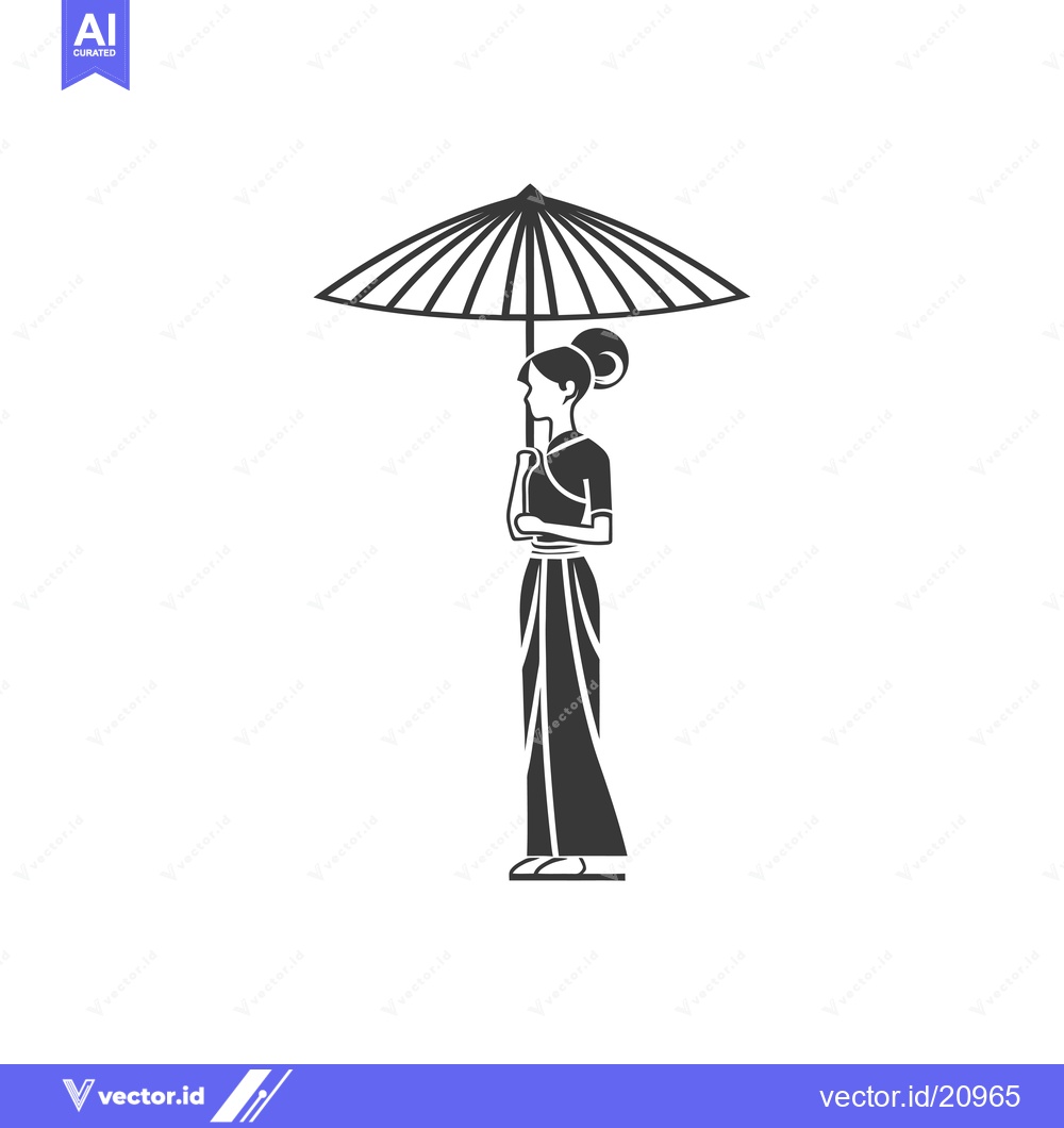 Premium Vector dari A woman wearing a traditional kimono holds an umbrella