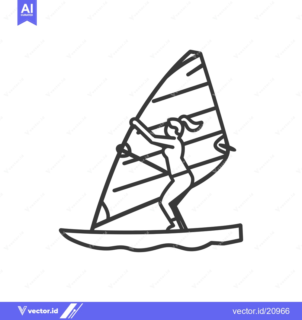 Premium Vector of A Woman Windsurfing On A Sailboard