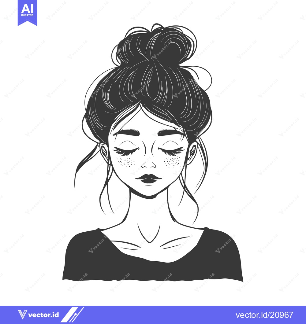 Premium Vector dari A Woman with a Bun Hairstyle and Closed Eyes