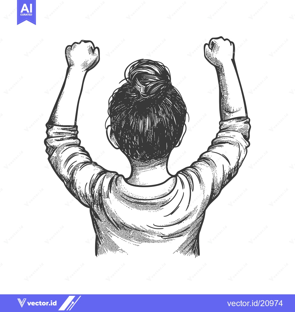 Premium Vector of A Woman With Her Arms Raised in Triumph