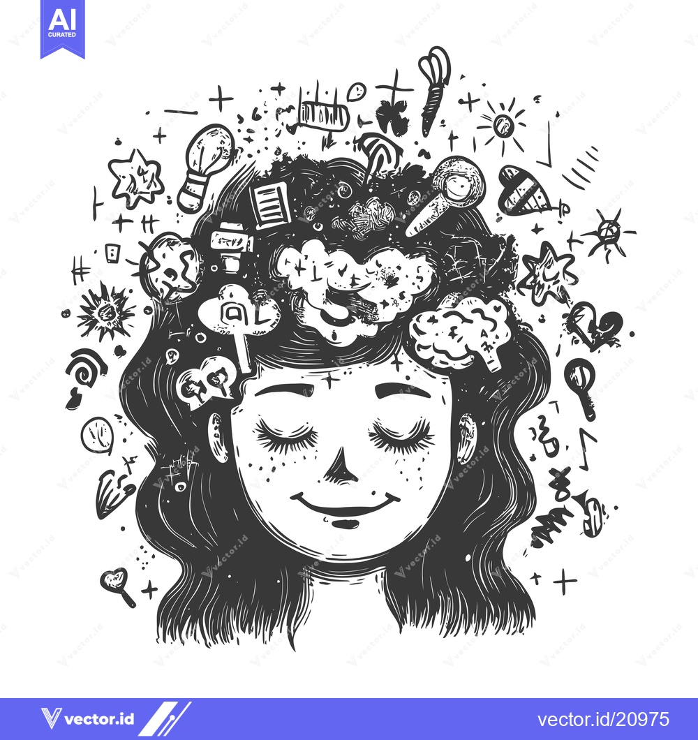 Premium Vector of A Woman With Her Mind Filled With Thoughts and Ideas