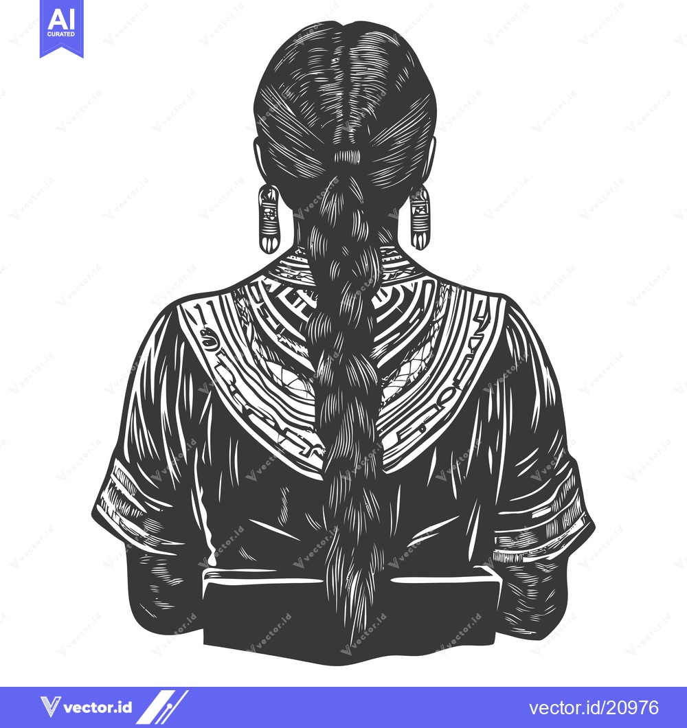 Premium Vector of A woman with long braided hair wearing ornate jewelry and traditional