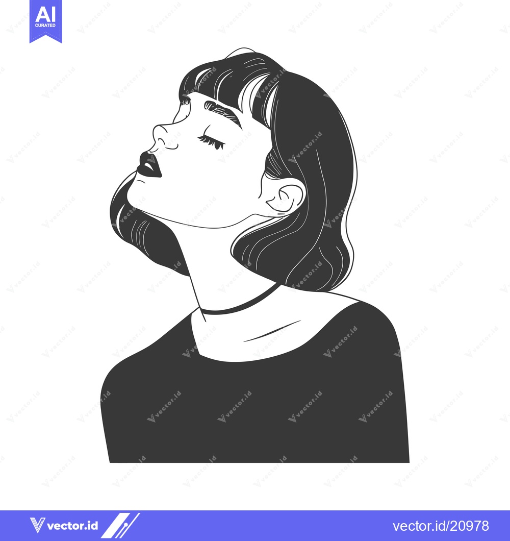 Premium Vector dari A Woman with Short Black Hair Looking Up with Her Eyes Closed