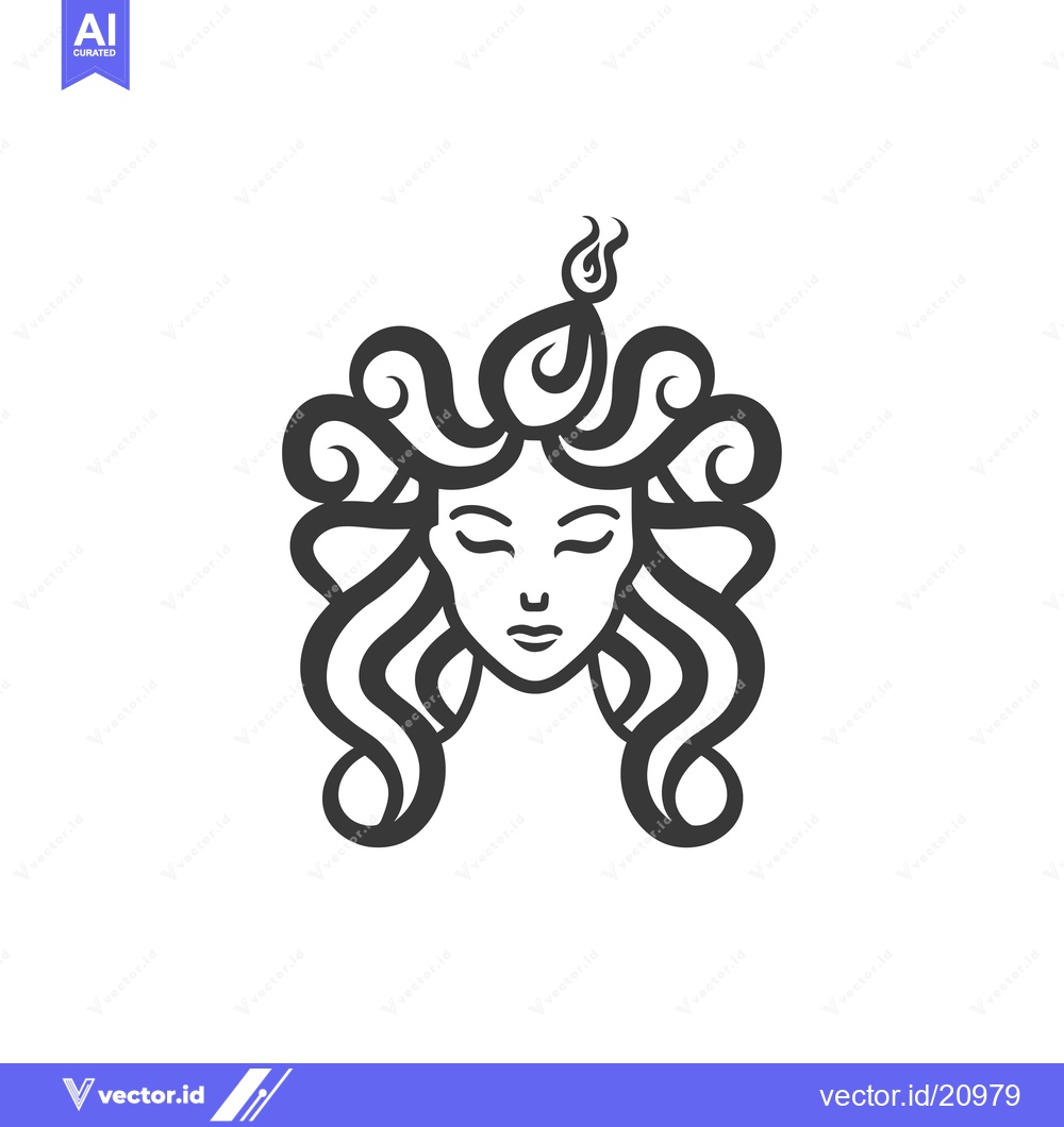 Premium Vector dari A woman with swirling hair and a flame on top of her head