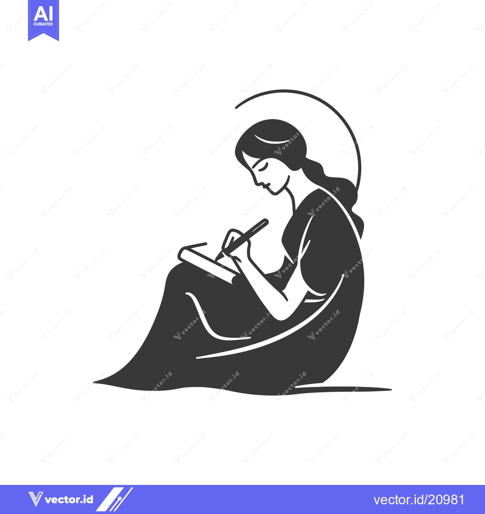 Premium Vector of A Woman Writing in a Seated Position with a Halo