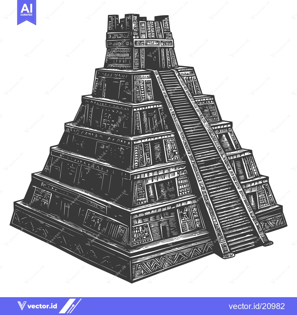Premium Vector of A Woodcut Illustration of a Stepped Pyramid Structure