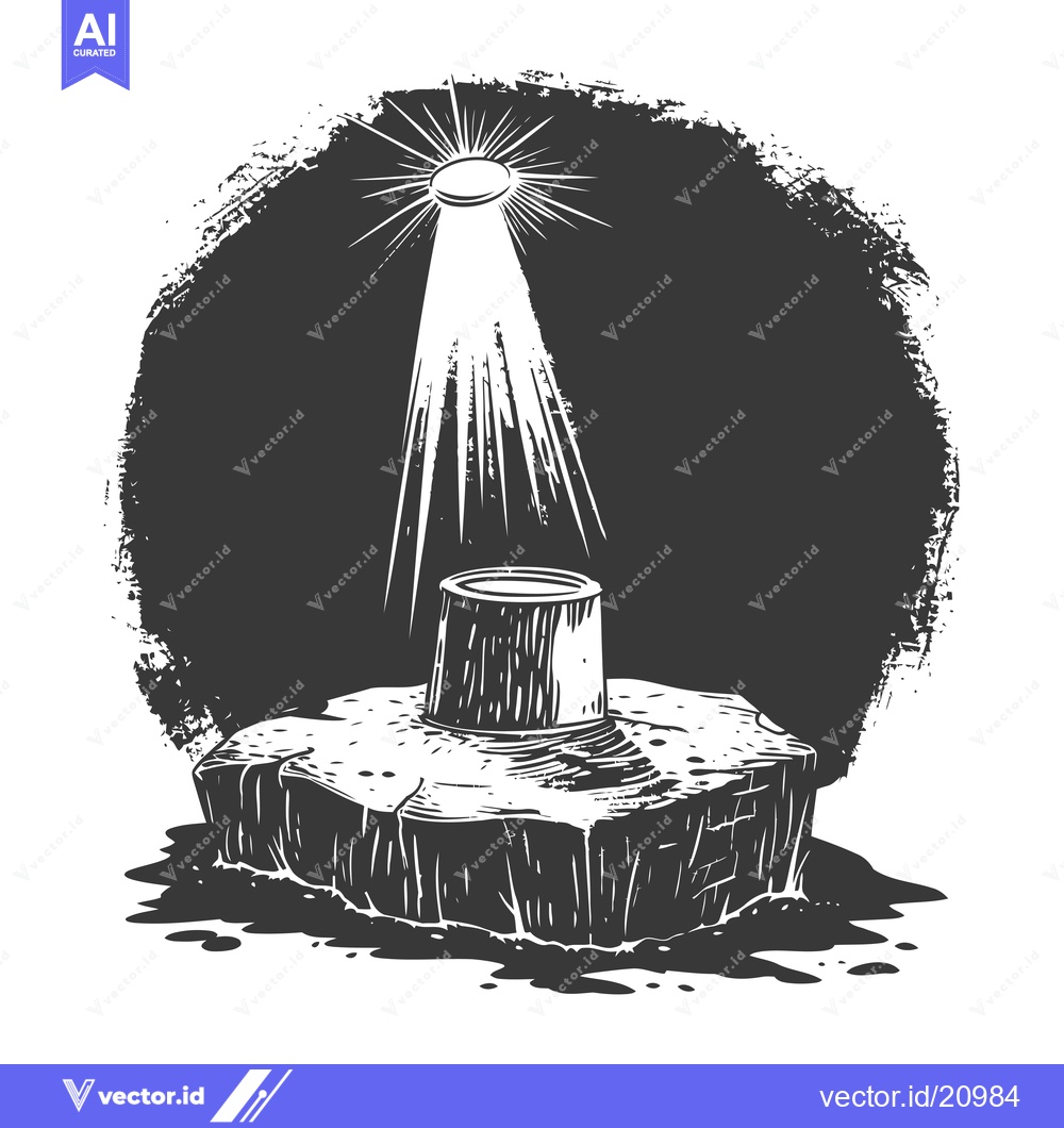 Premium Vector dari A Wooden Bucket on a Rock Under a Shining Light