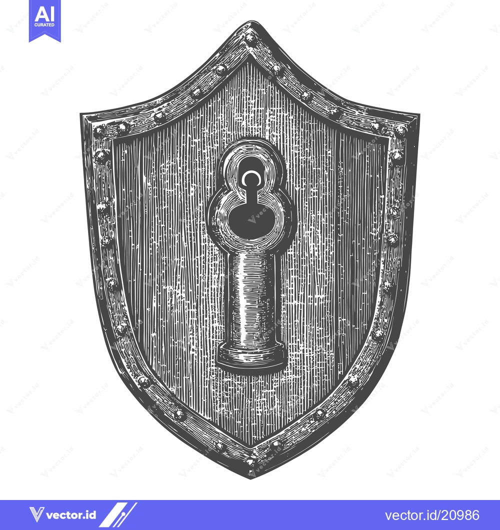 Premium Vector of A Wooden Shield with a Keyhole in the Center