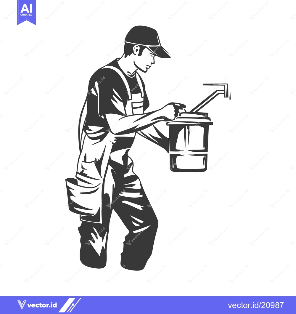 Premium Vector dari A Worker Holding a Paint Bucket in an Apron