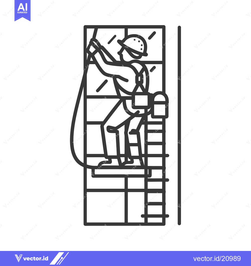 Premium Vector dari A Worker Secured by a Harness and Rope Climbing a Ladder