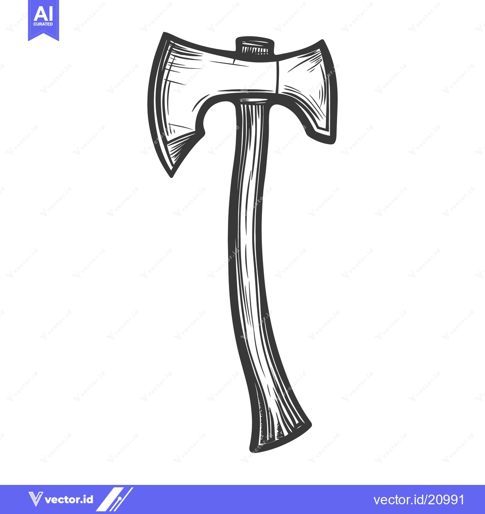 Premium Vector of An illustrated double bladed axe with wooden handle