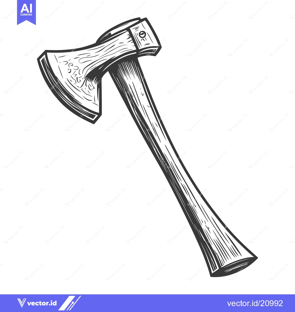 Premium Vector dari A black and white illustration of a wood handled axe