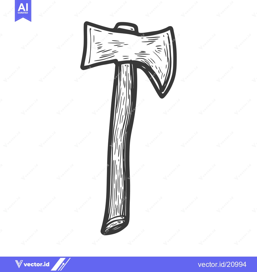 Premium Vector of A detailed monochrome drawing depicting a double bladed axe
