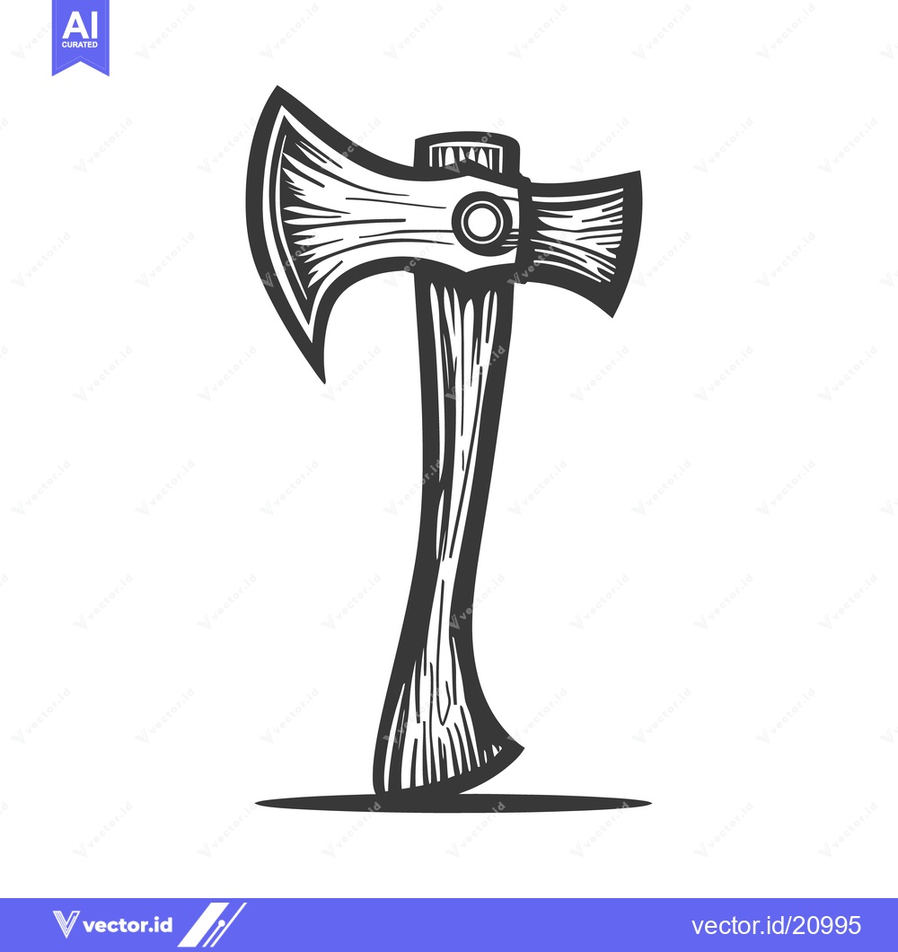 Premium Vector dari A black and white illustration of a wood handled axe
