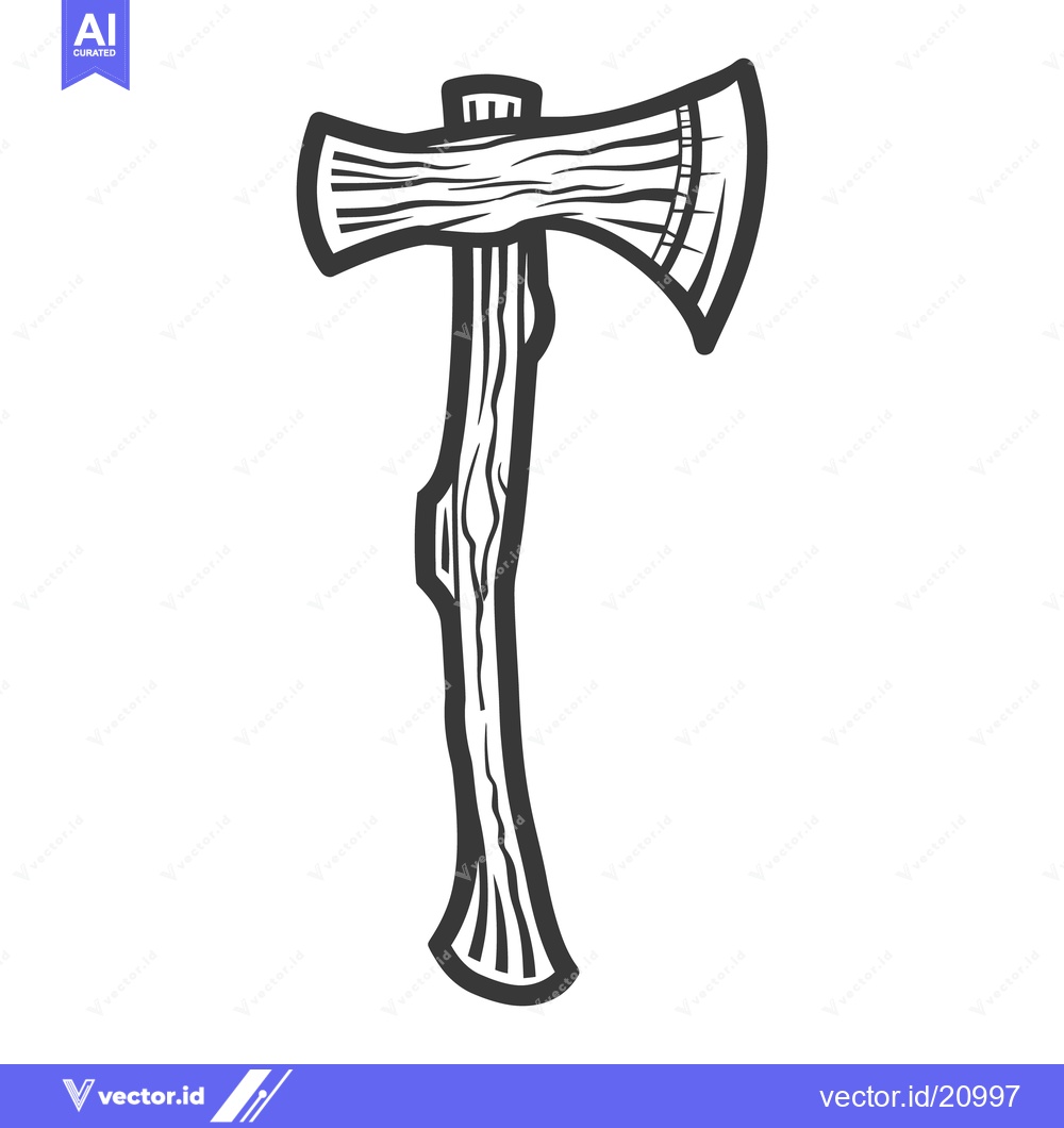 Premium Vector dari A black and white illustration of a wood handled axe