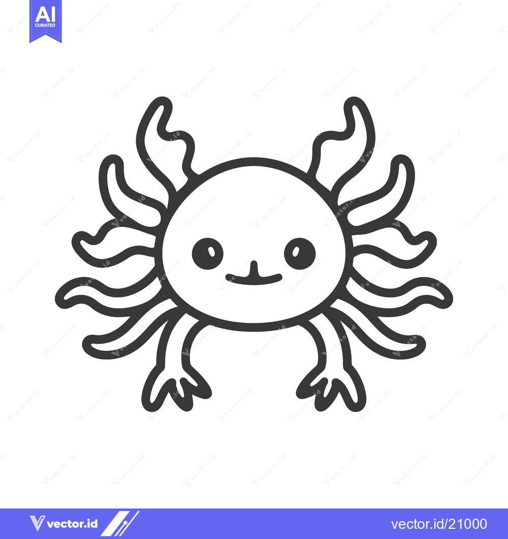 Premium Vector of A happy cartoon axolotl with multiple curly feathery features