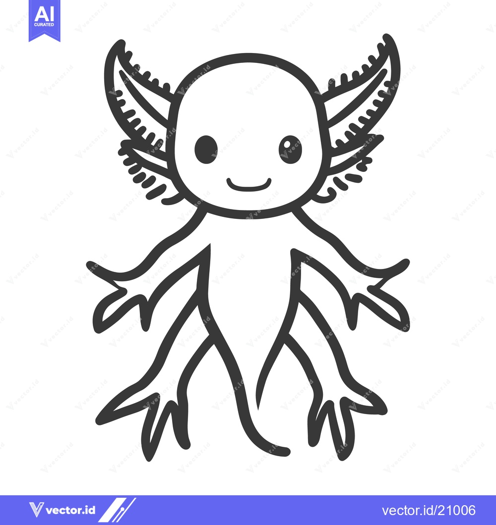 Premium Vector dari A friendly cartoon axolotl is smiling with its detailed feathery gills