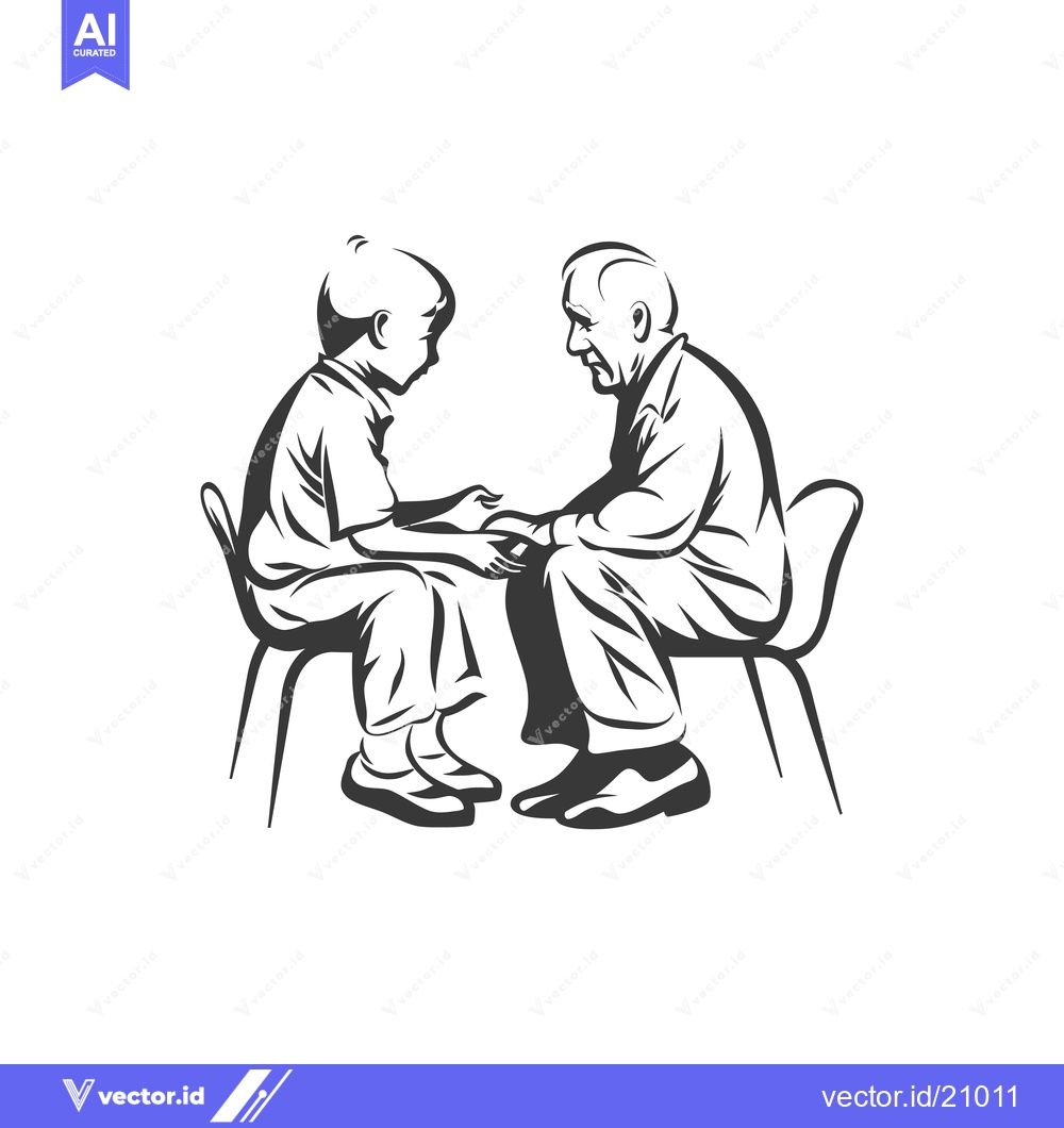 Premium Vector dari A Young Boy and Elderly Man Sitting in Chairs and Holding Hands