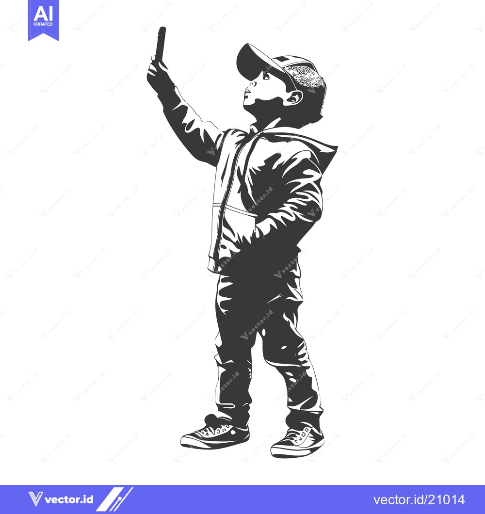 Premium Vector dari A young boy in a cap taking a selfie