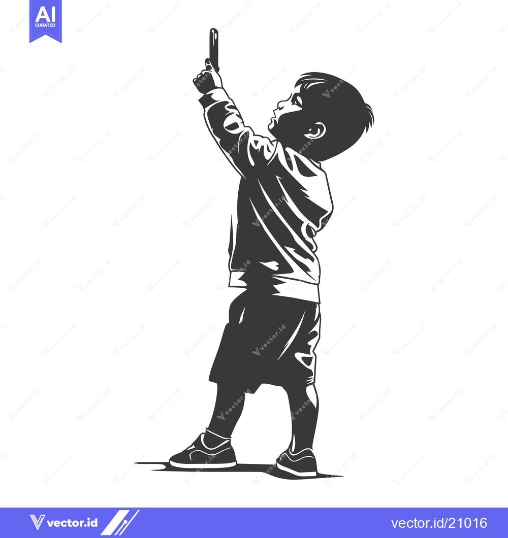 Premium Vector dari A young boy in silhouette pointing upwards with his hand