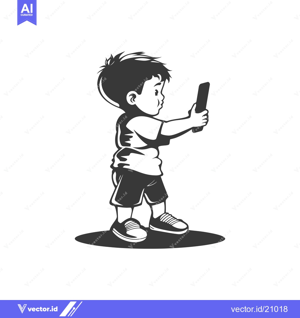 Premium Vector dari A Young Boy Looking at a Smartphone