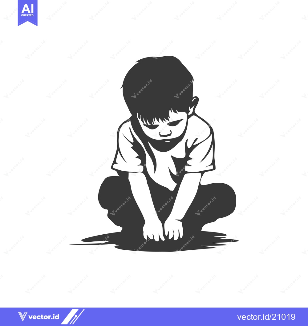 Premium Vector dari A young boy looking down with his hands together