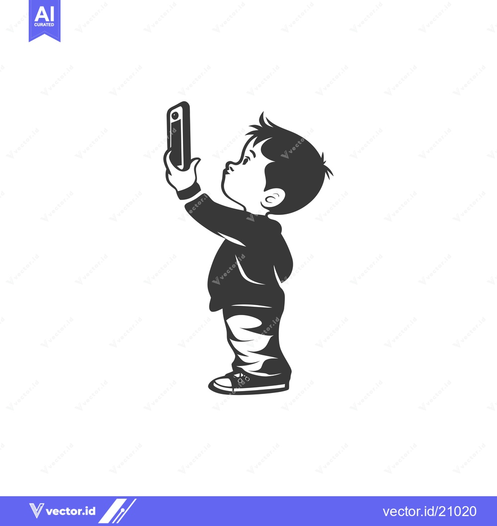 Premium Vector dari A Young Boy Looking Up at a Smartphone