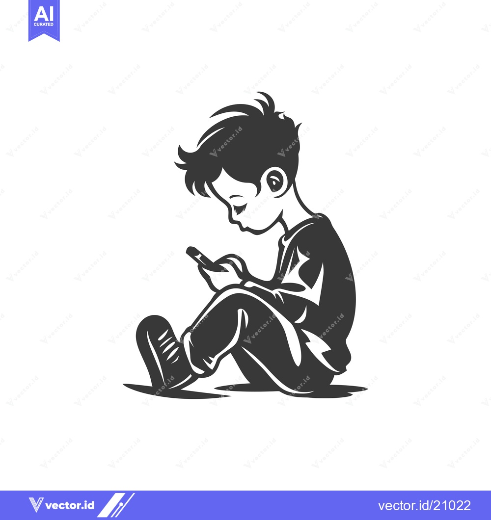 Premium Vector dari A young boy sits on the floor engrossed in his phone.