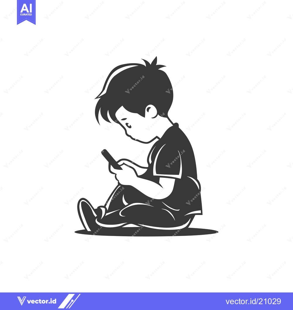 Premium Vector dari A Young Boy Sitting on the Floor and Using His Smartphone