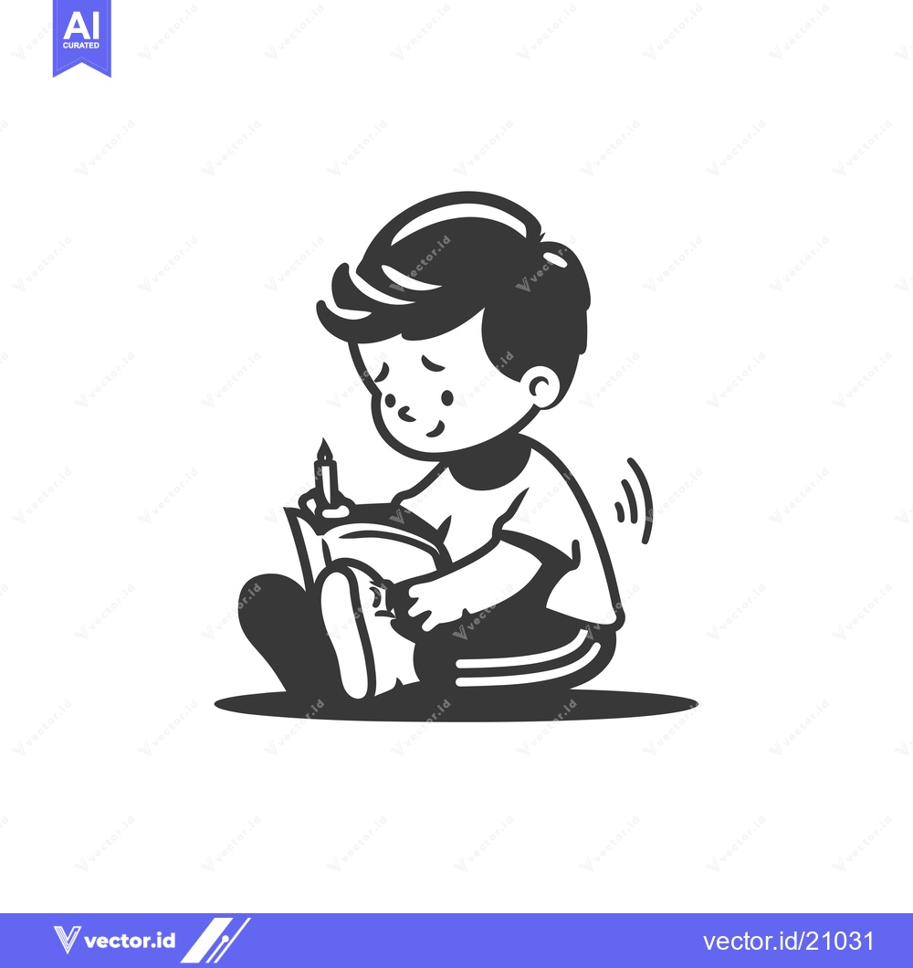 Premium Vector dari A Young Boy Sitting on the Floor Writing with a Pen