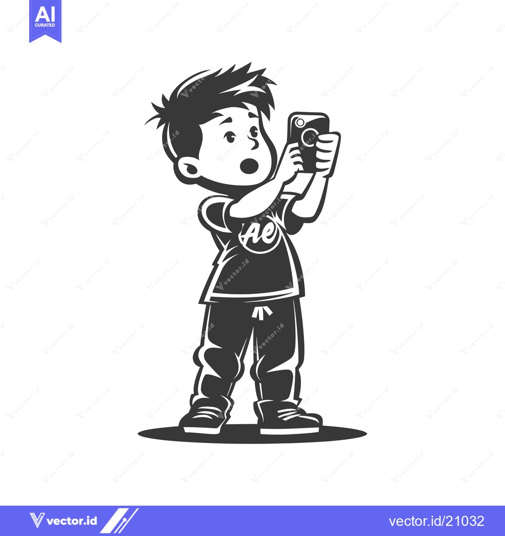 Premium Vector dari A Young Boy Taking a Photo with a Smartphone