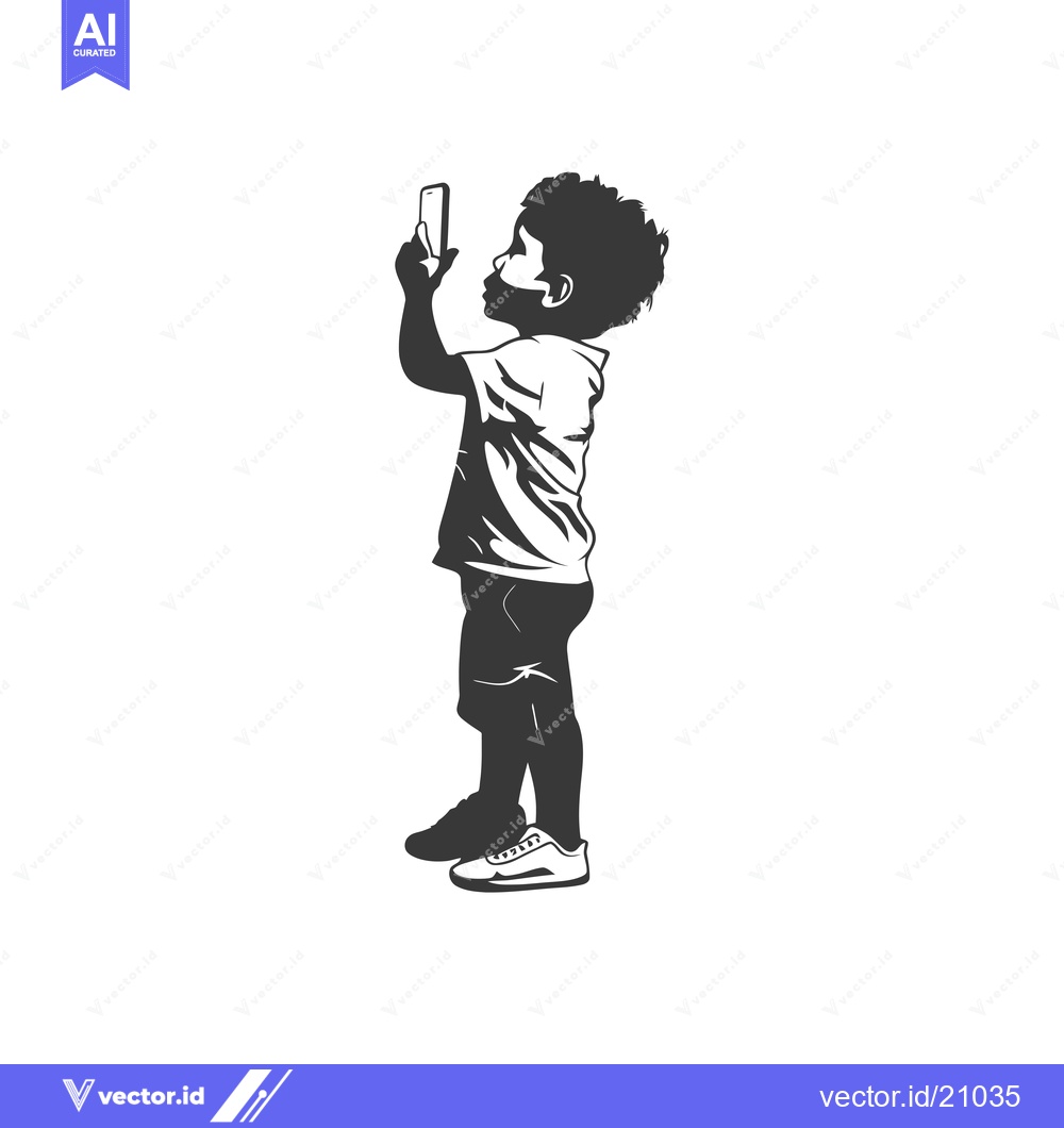 Premium Vector of A Young Boy Uses His Smartphone