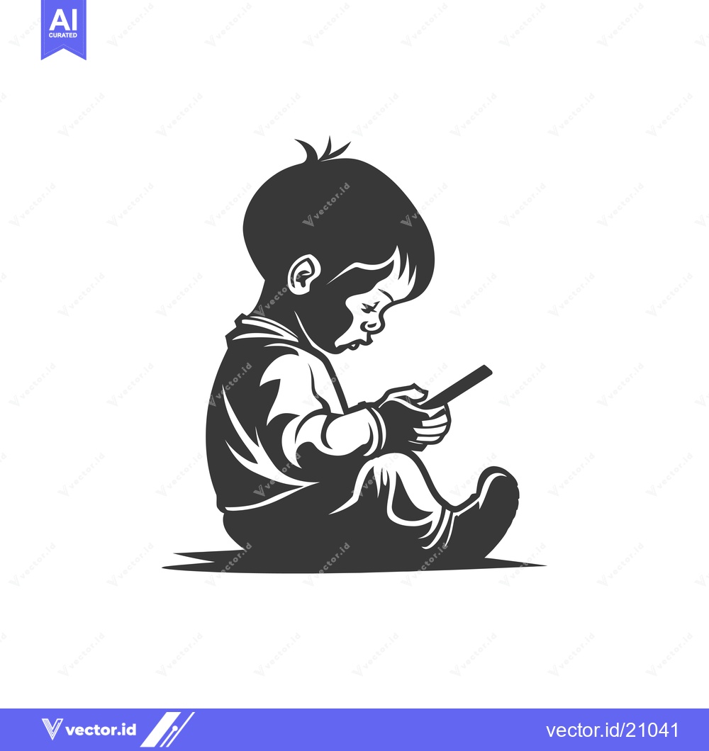 Premium Vector dari A young child sitting and looking down at a smartphone