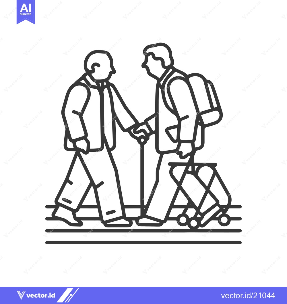 Premium Vector of A Younger Person Helping an Older Person Walk