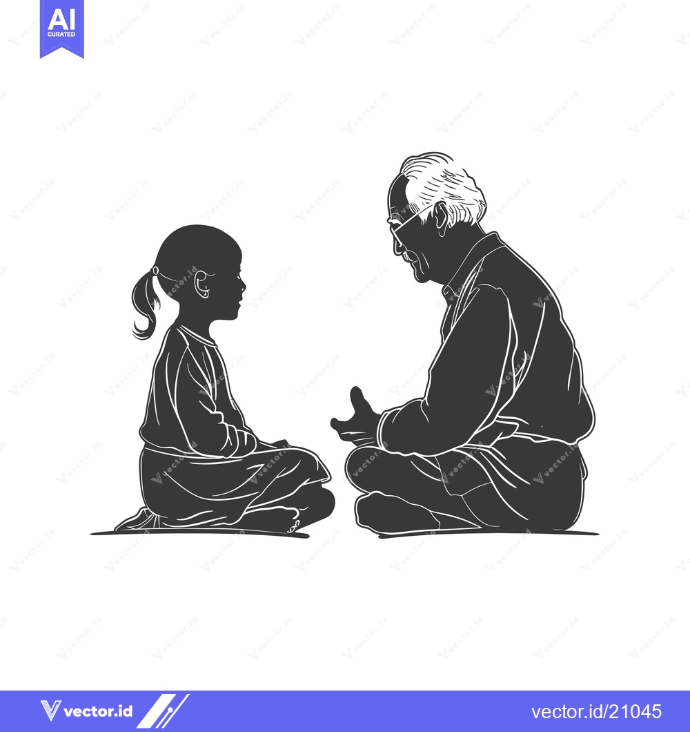 Premium Vector of A young girl and an elderly man sitting in a conversation