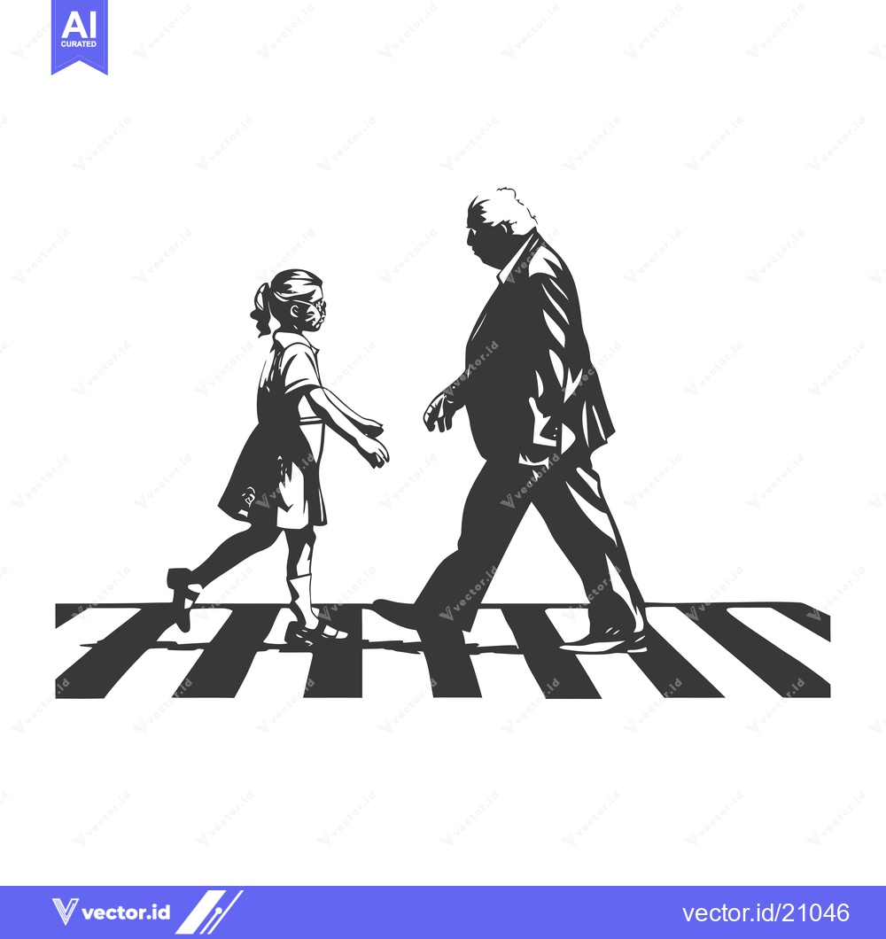Premium Vector of A Young Girl and an Older Man Walk Across a Crosswalk