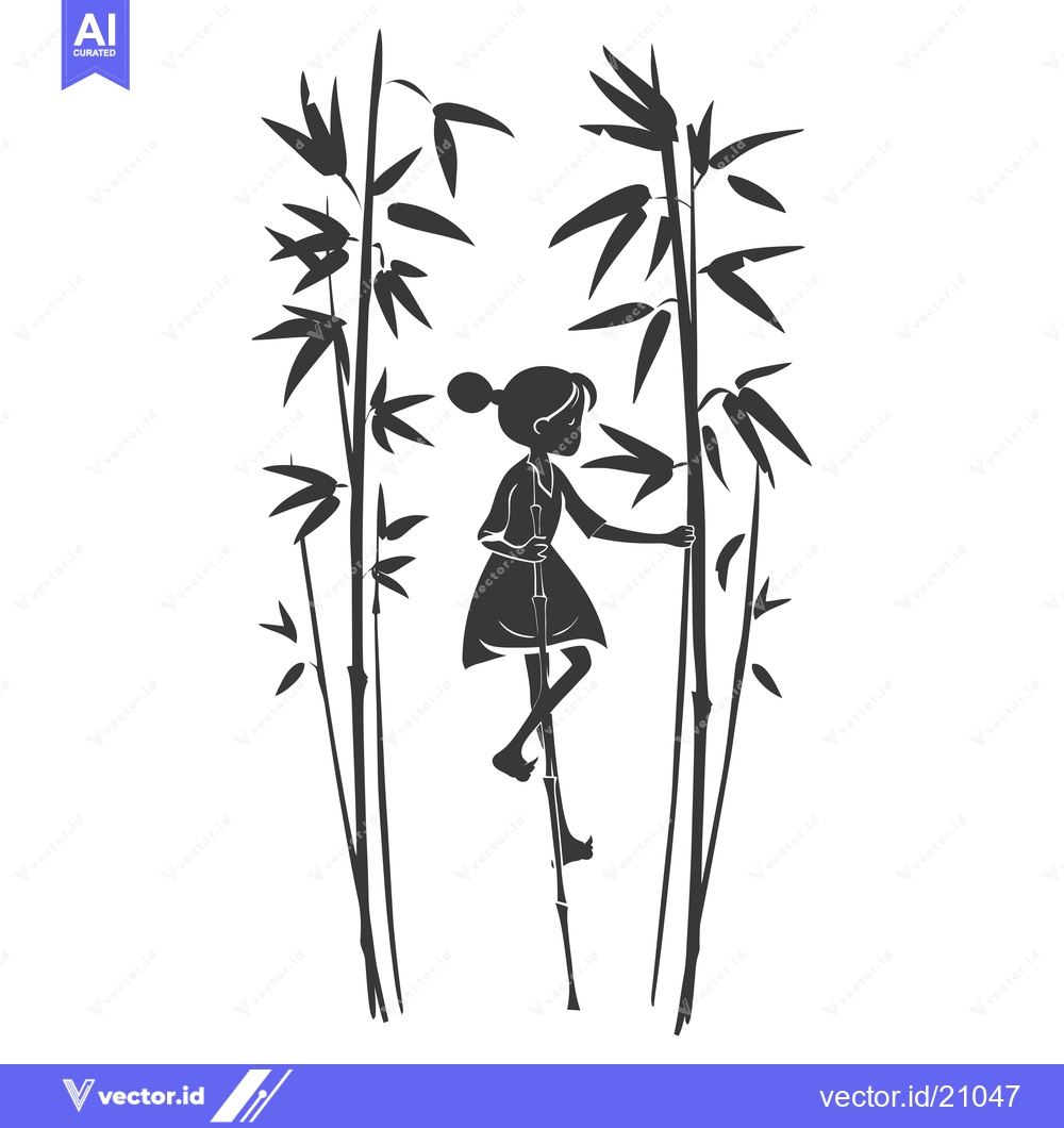Premium Vector dari A young girl balancing on stilts in a bamboo forest