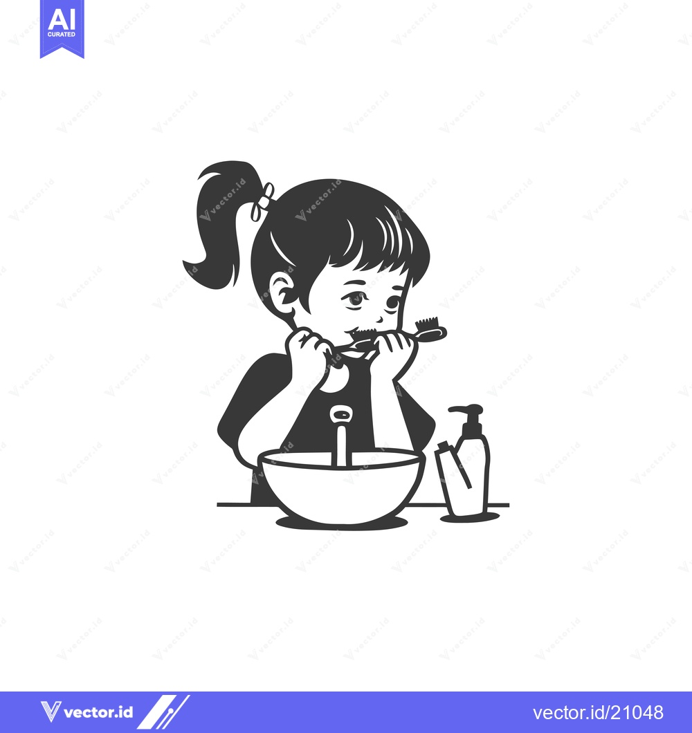 Premium Vector dari A Young Girl Brushing Her Teeth in the Bathroom