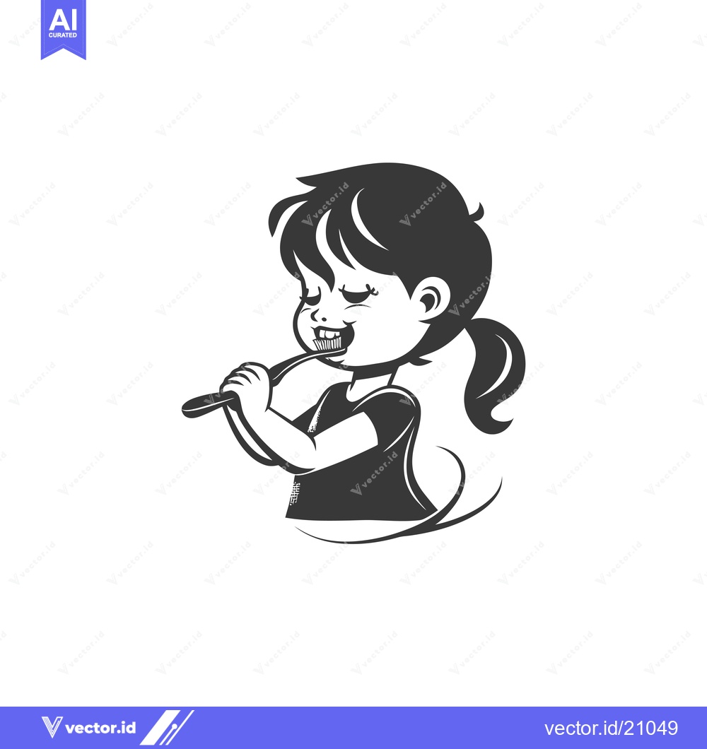 Premium Vector dari A Young Girl Brushing Her Teeth with a Toothbrush