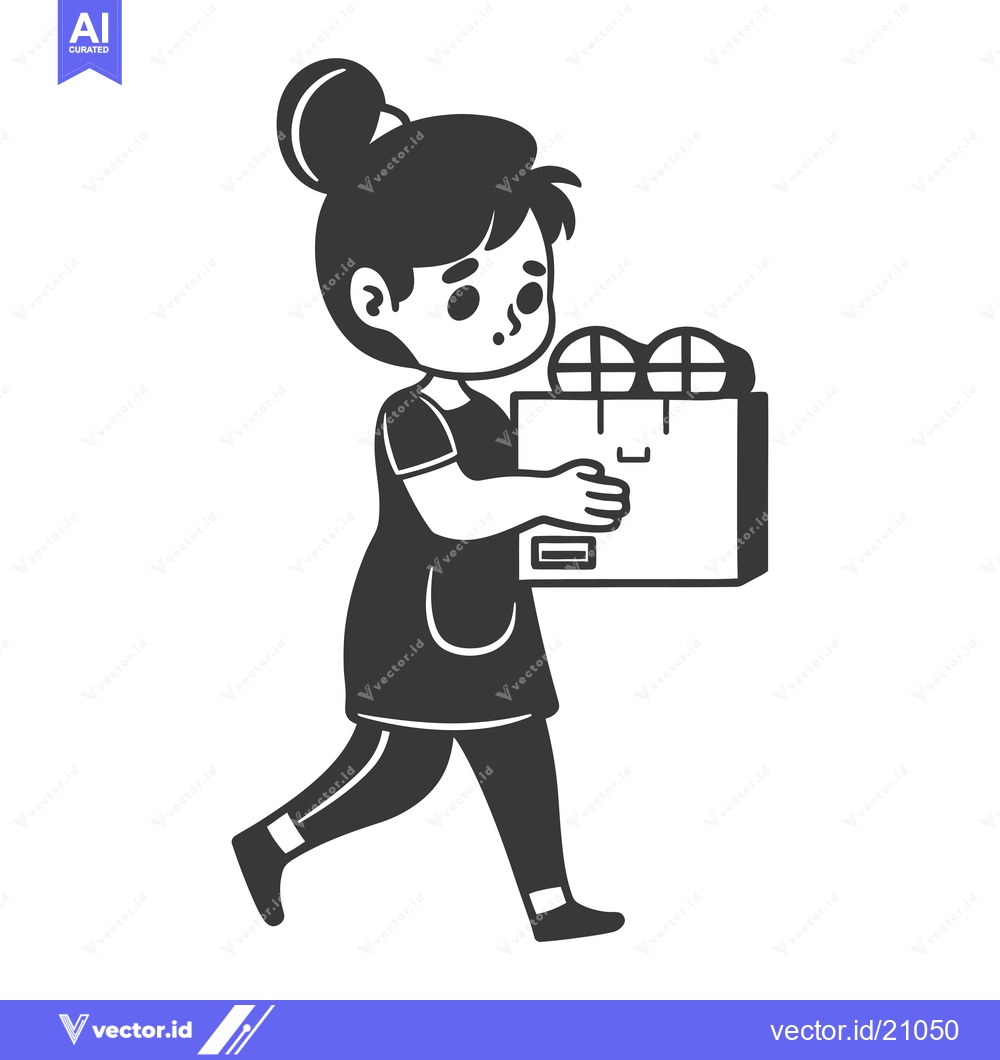 Premium Vector of A young girl carrying a large box with a concerned expression