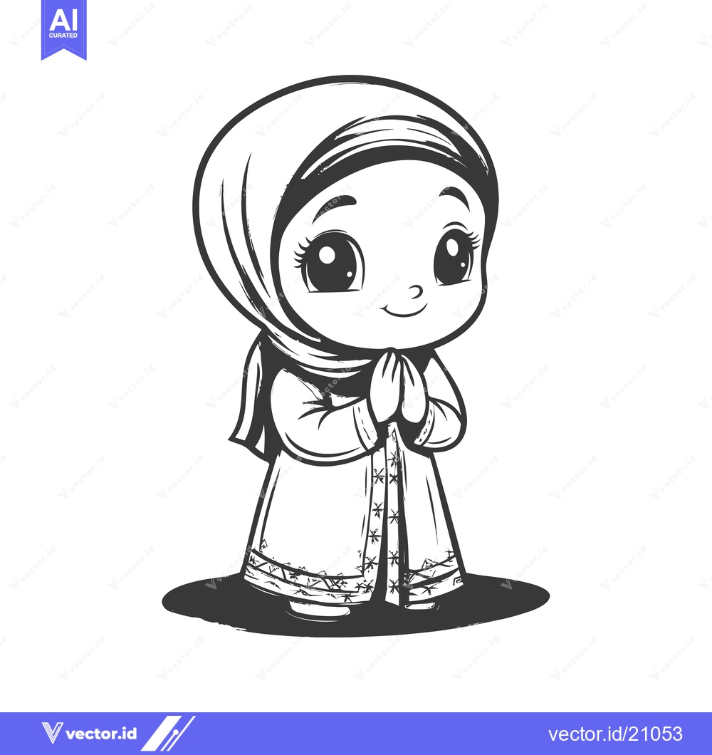 Premium Vector dari A Young Girl Dressed in a Hijab with Her Hands in Prayer Position