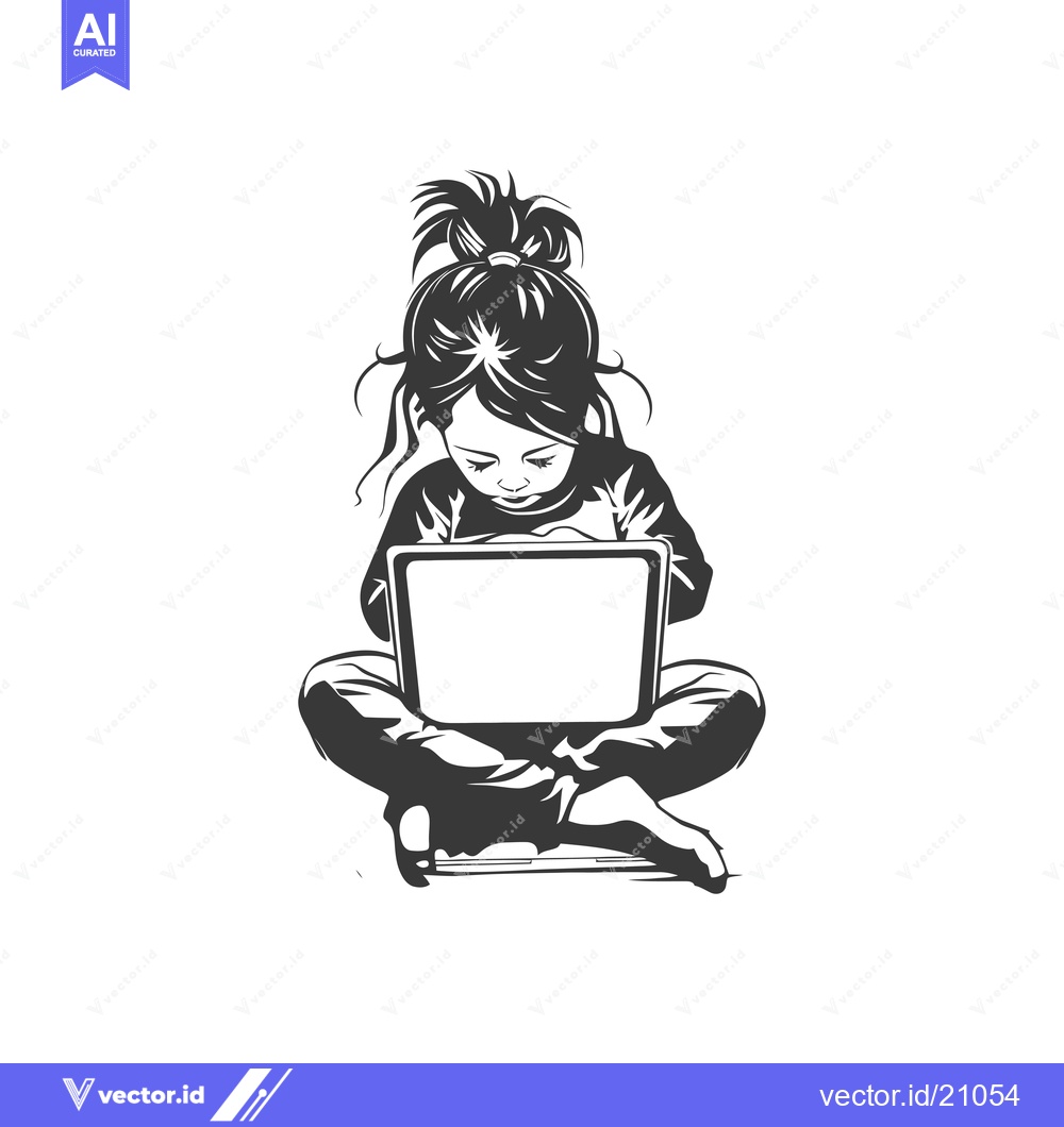 Premium Vector dari A Young Girl Focused on a Laptop